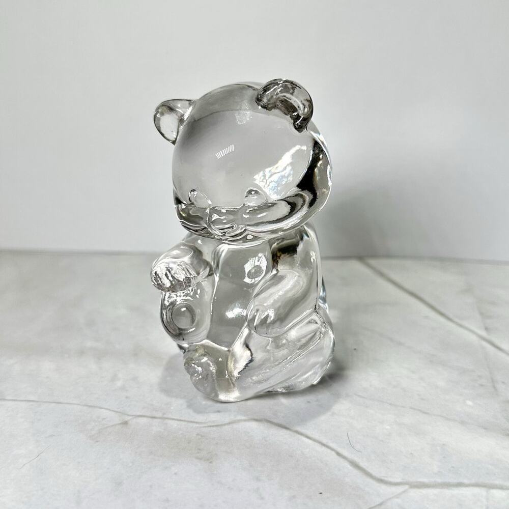 Vintage Fenton Clear Glass Teddy Bear Figurine Paperweight Collectible Decor